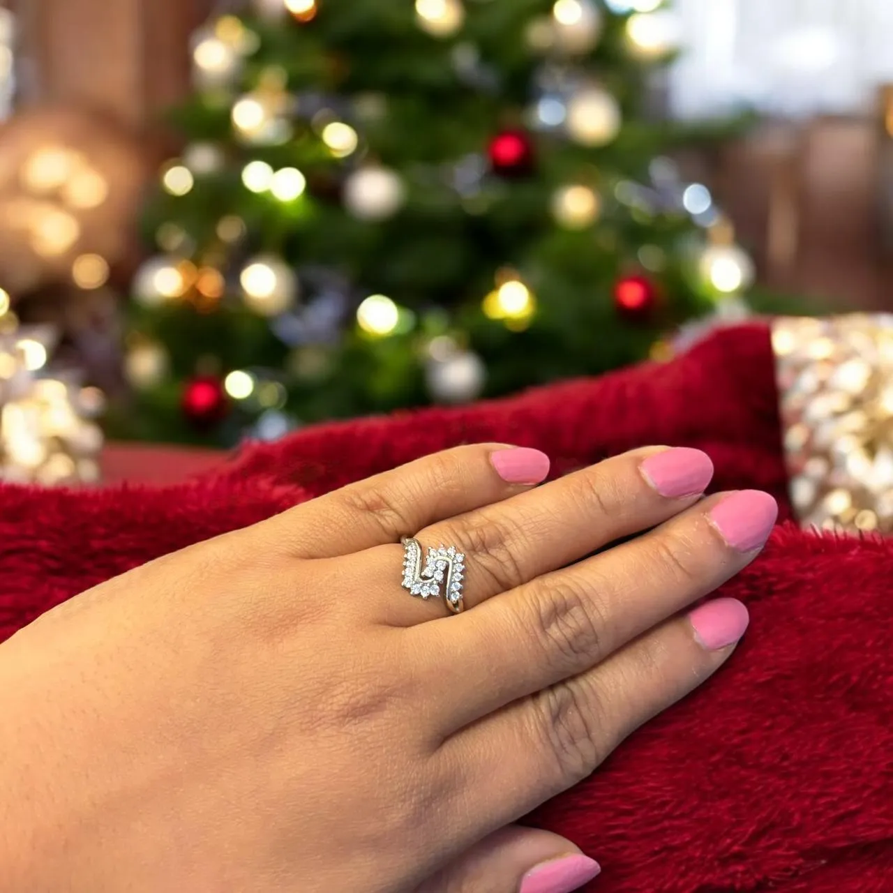 S shaped CZ 925 silver ring