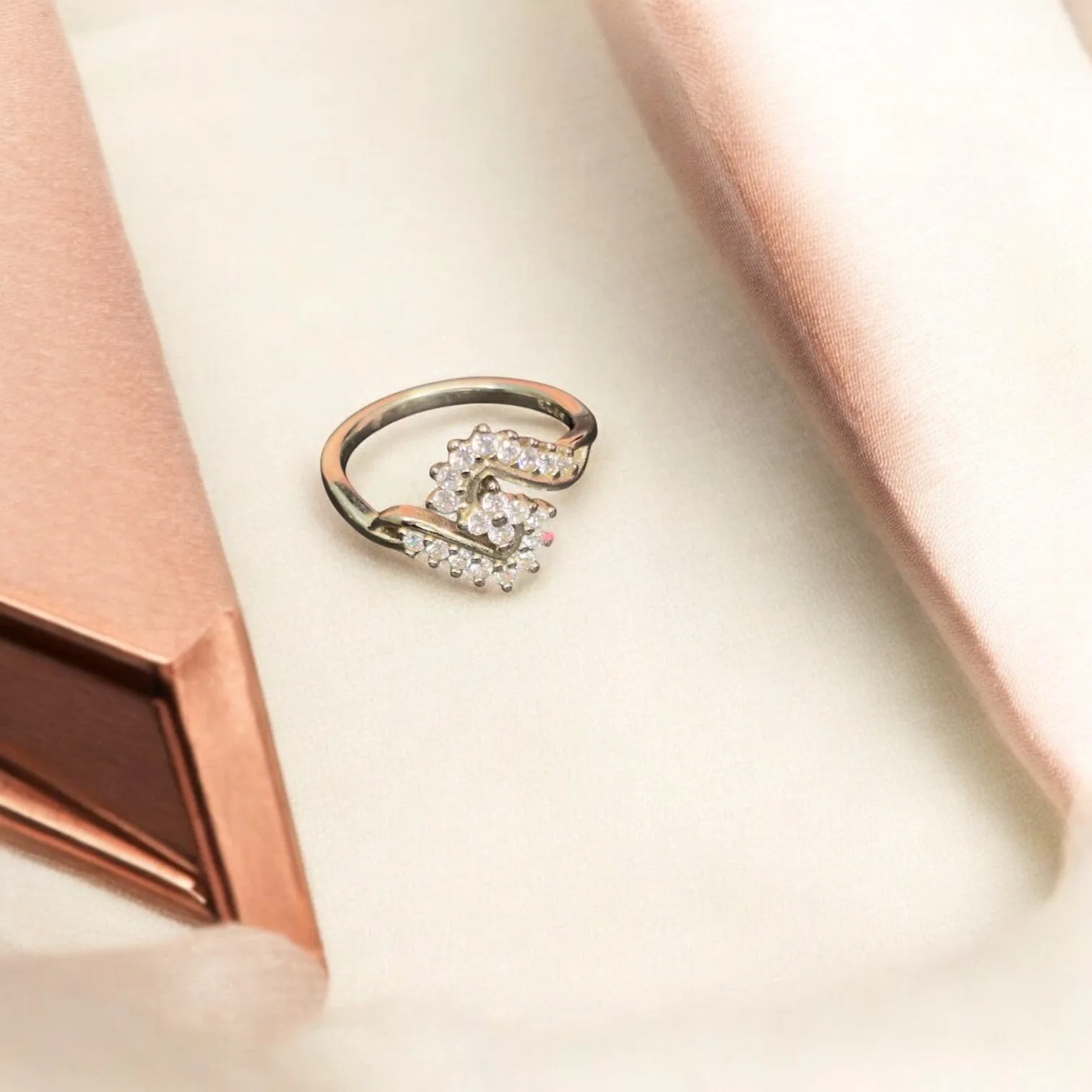 S shaped CZ 925 silver ring