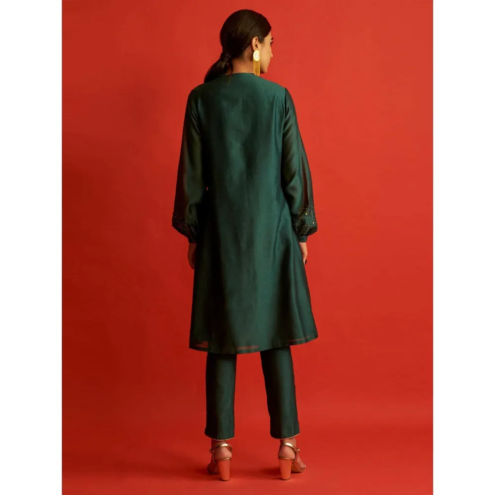 Saksham & Neharicka Emerald Green Embroidered Tunic