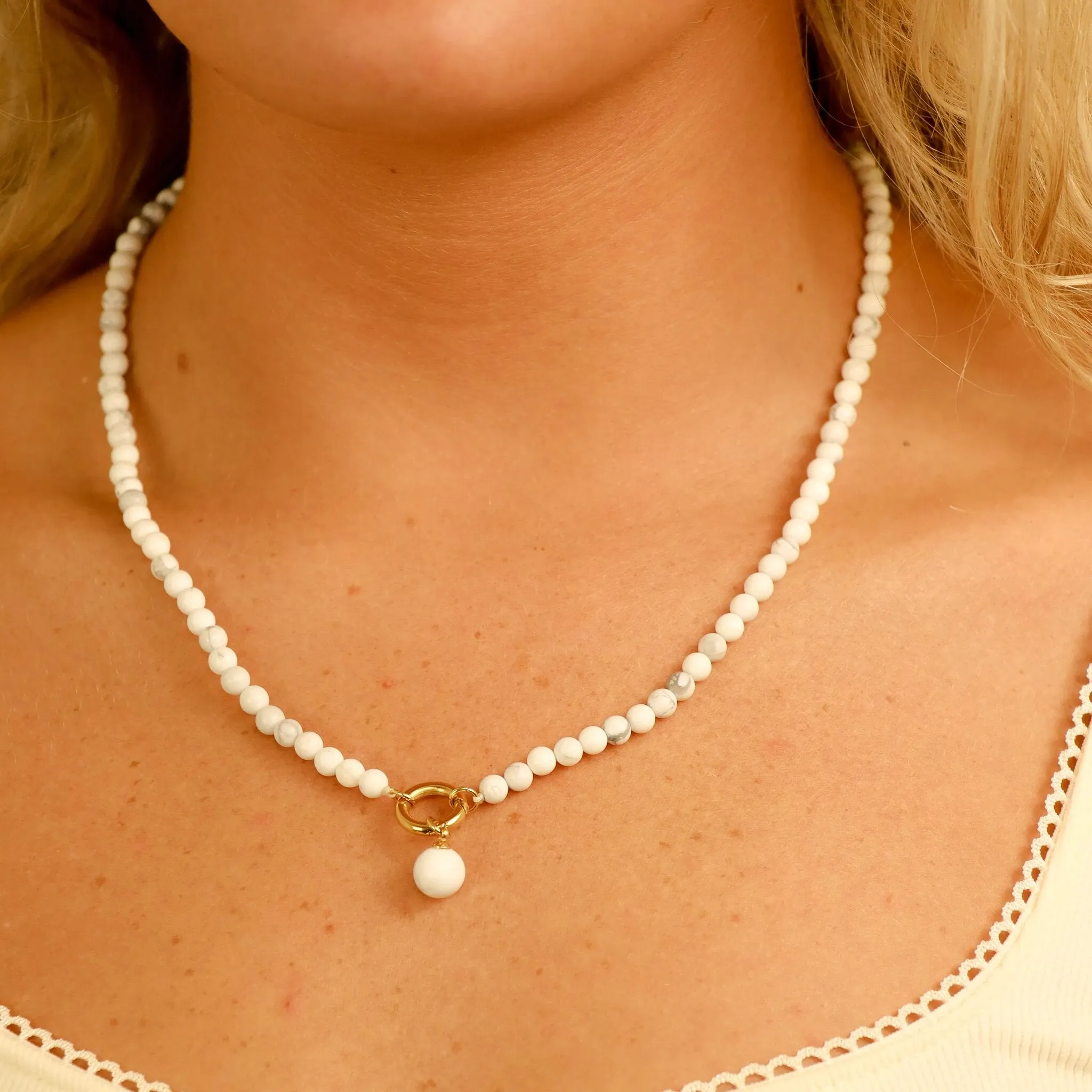 Semi Precious Natural Stone Charm Keeper Necklace