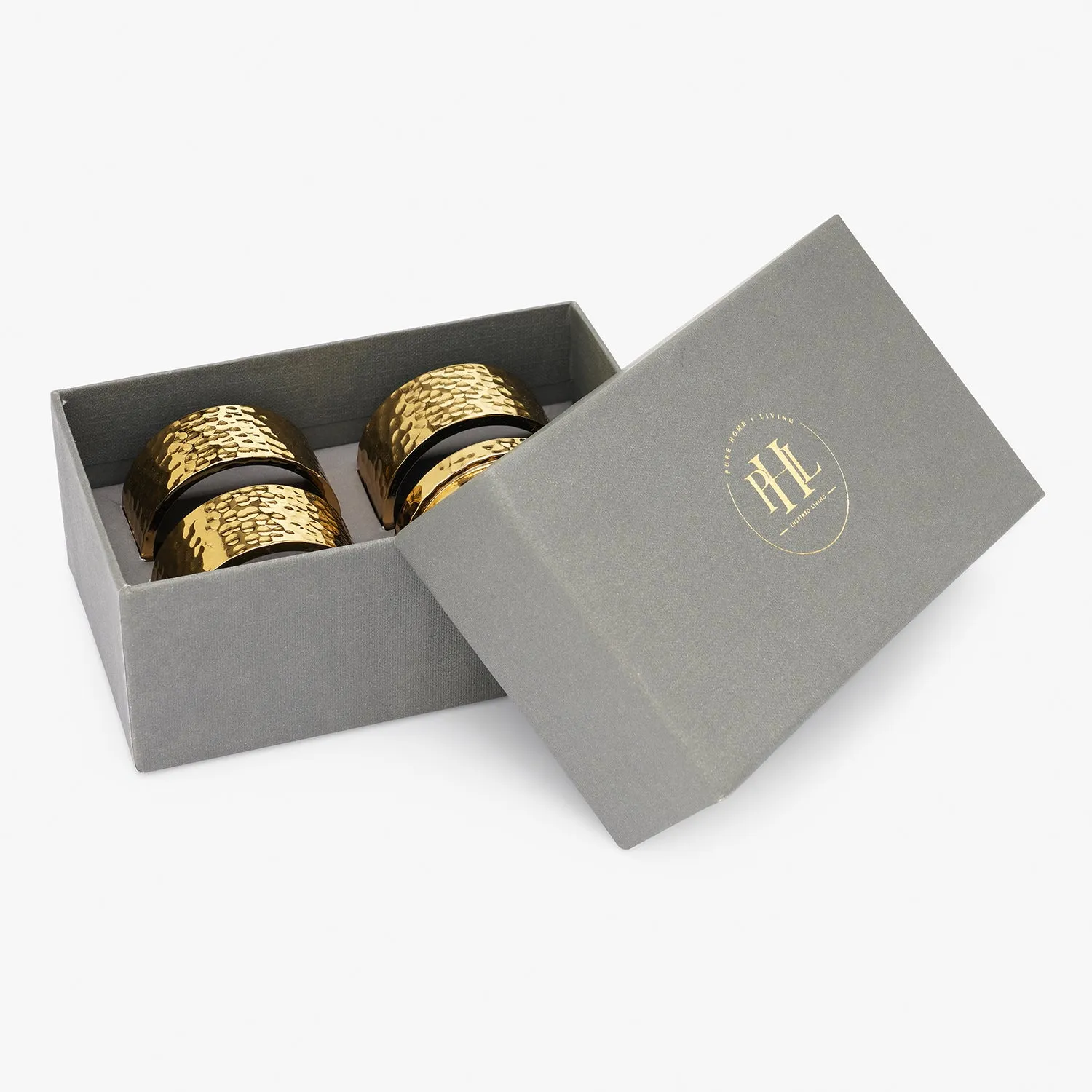 Set of 4 Gold Metal Textured Napkin Rings