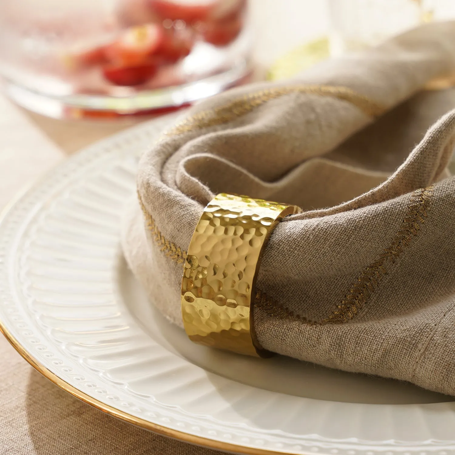 Set of 4 Gold Metal Textured Napkin Rings
