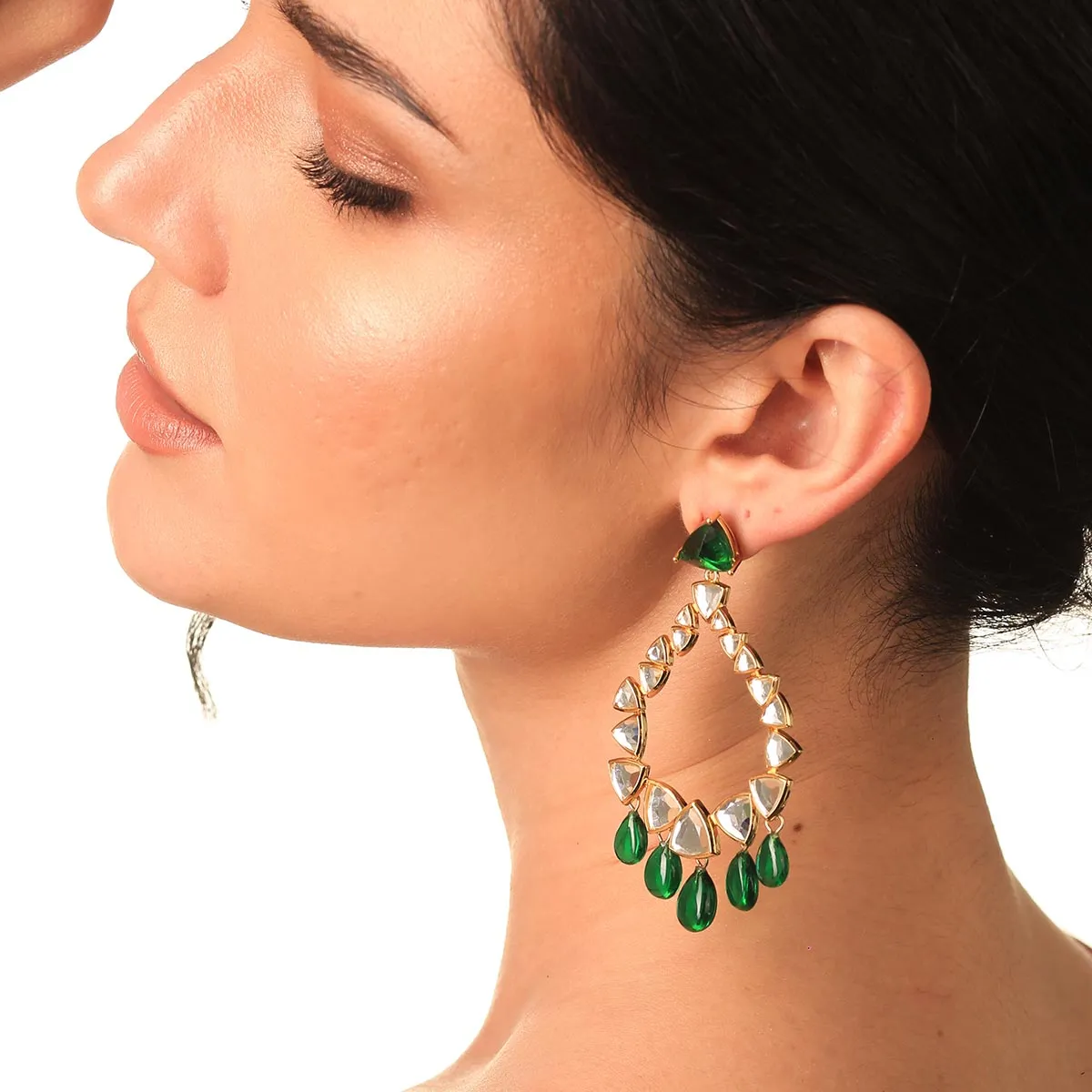 Shiza Mirror & Hydro Emerald Drop Earrings