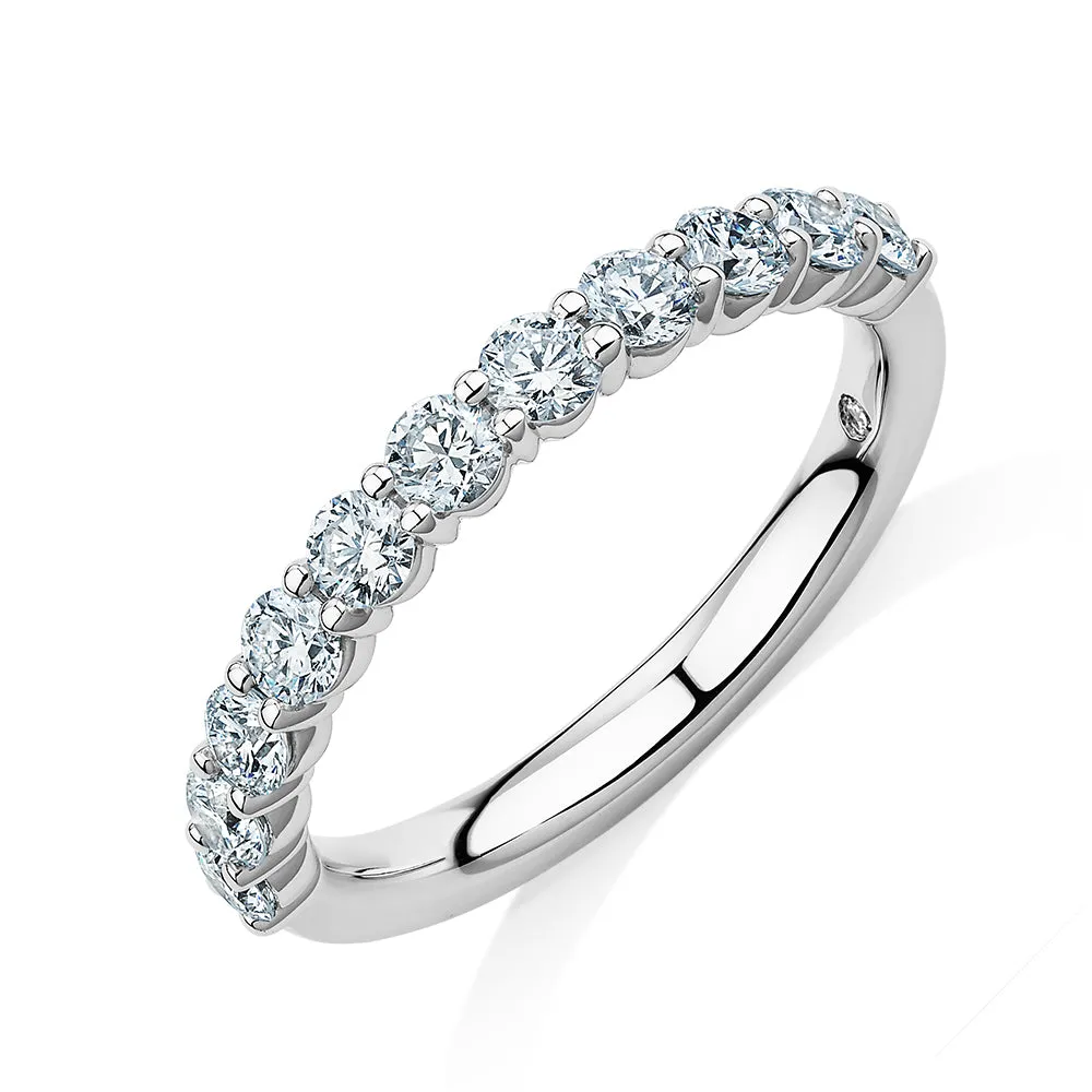 Signature Simulant Diamond 0.90 carat* TW round brilliant wedding or eternity band in 14 carat white gold
