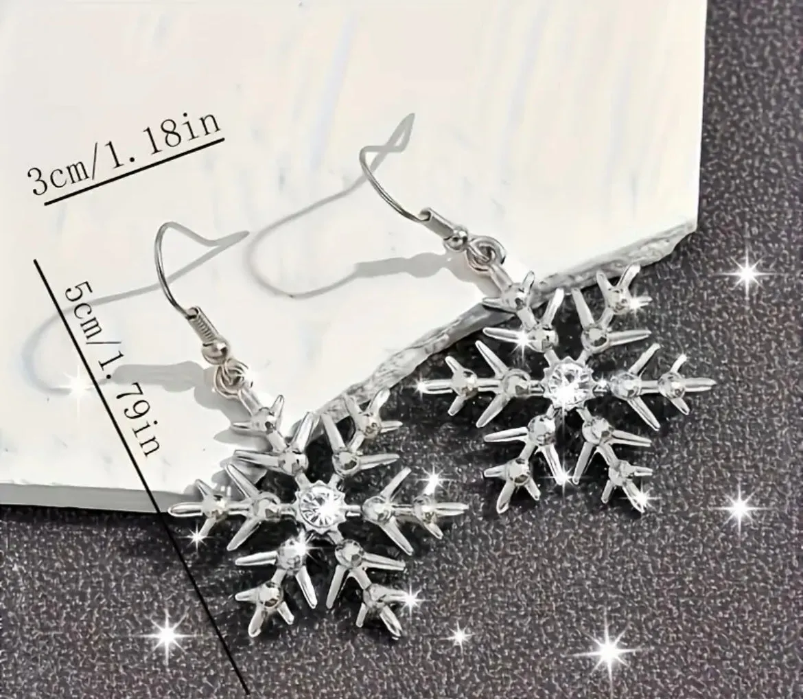 Silver Snowflake Christmas Earrings
