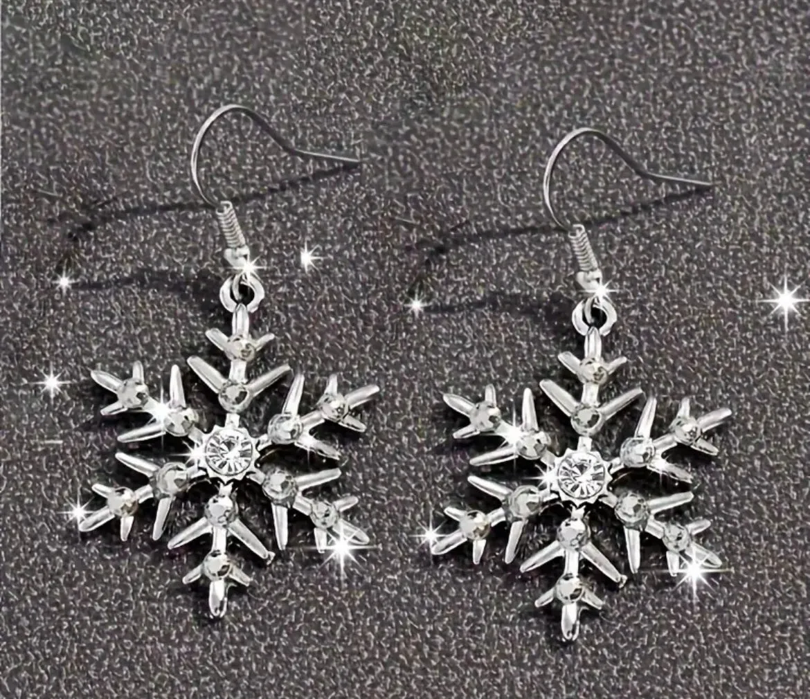 Silver Snowflake Christmas Earrings