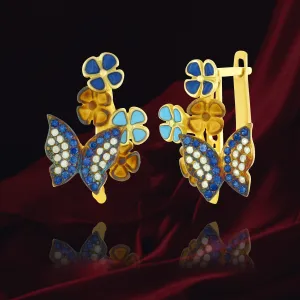 Sparkling Butterfly and Enamel Earrings