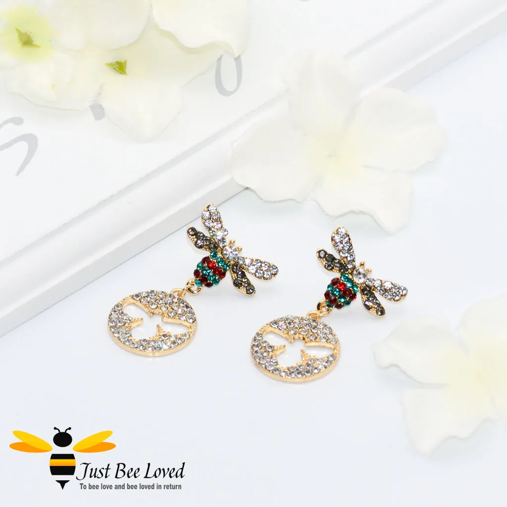 Sparkling Crystal Bee Drop Earrings