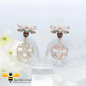 Sparkling Crystal Bee Drop Earrings