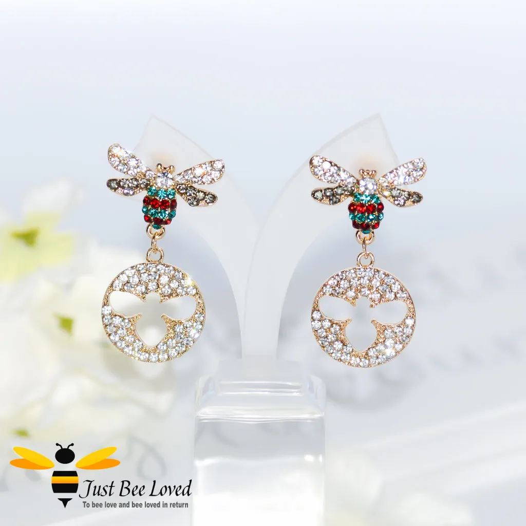 Sparkling Crystal Bee Drop Earrings