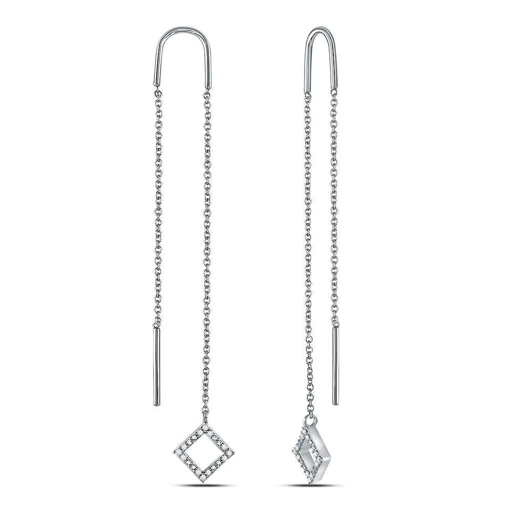 Sparkling Square Diamond Threader Earrings in 10kt White Gold