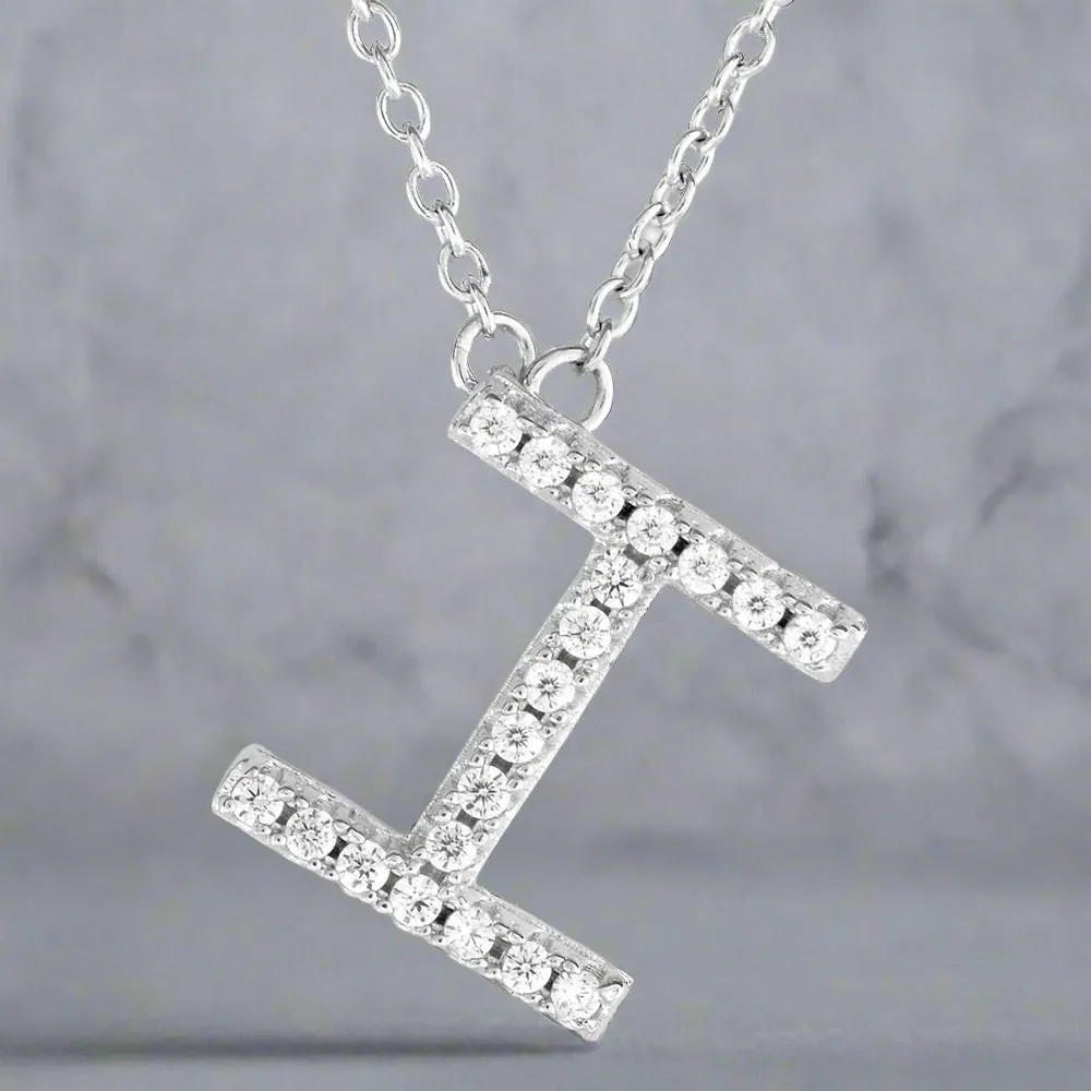 SS CZ Initial 'I' Pendant