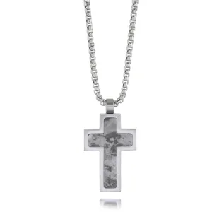 Stainlees Steel Matte Grey Marble Stone Cross Necklace | Italgem Steel