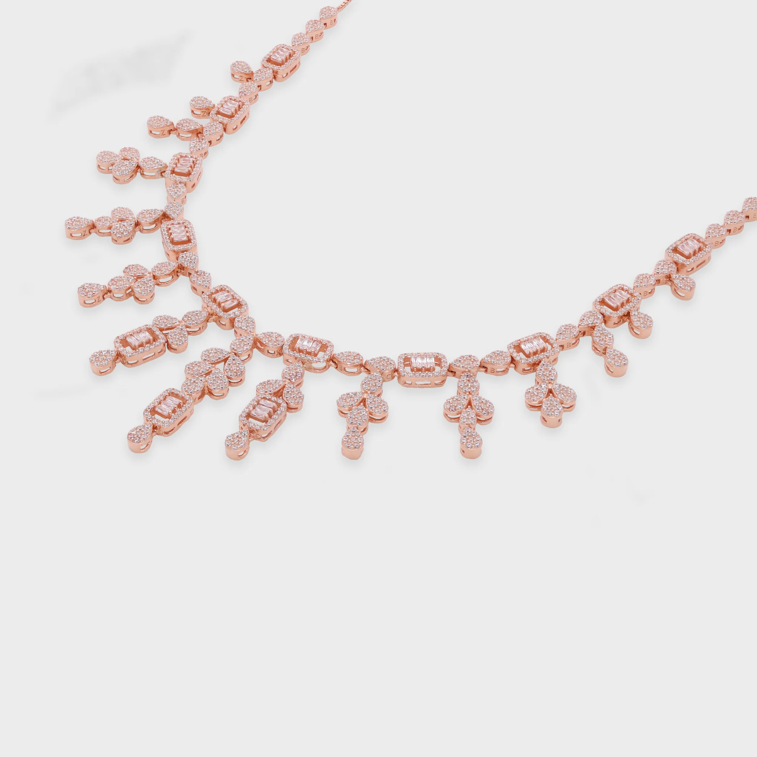 Statement Fringe Necklace with Baguette and Pavé Stone Drops | SKU : 0021188947, 0021188923, 0003526040