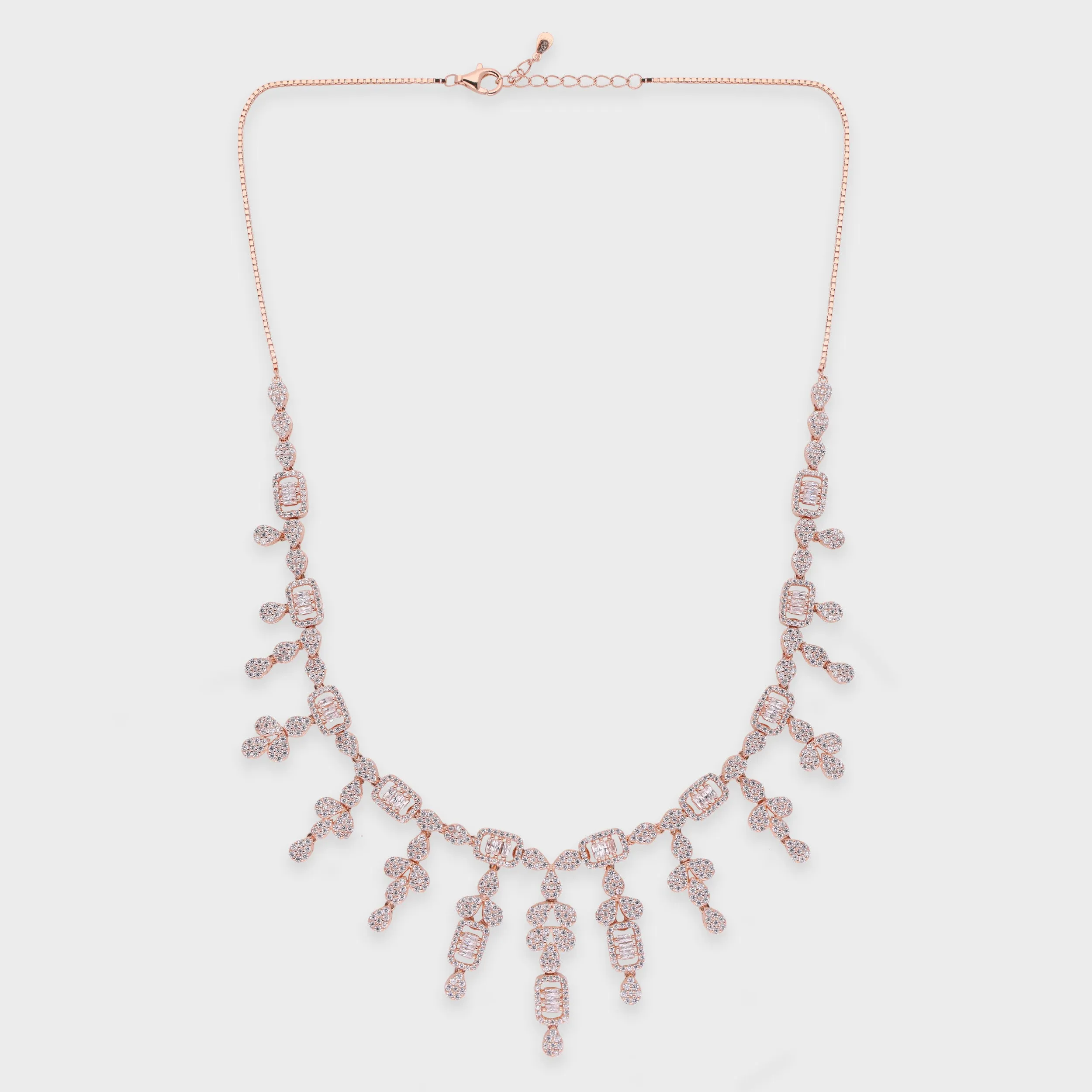 Statement Fringe Necklace with Baguette and Pavé Stone Drops | SKU : 0021188947, 0021188923, 0003526040