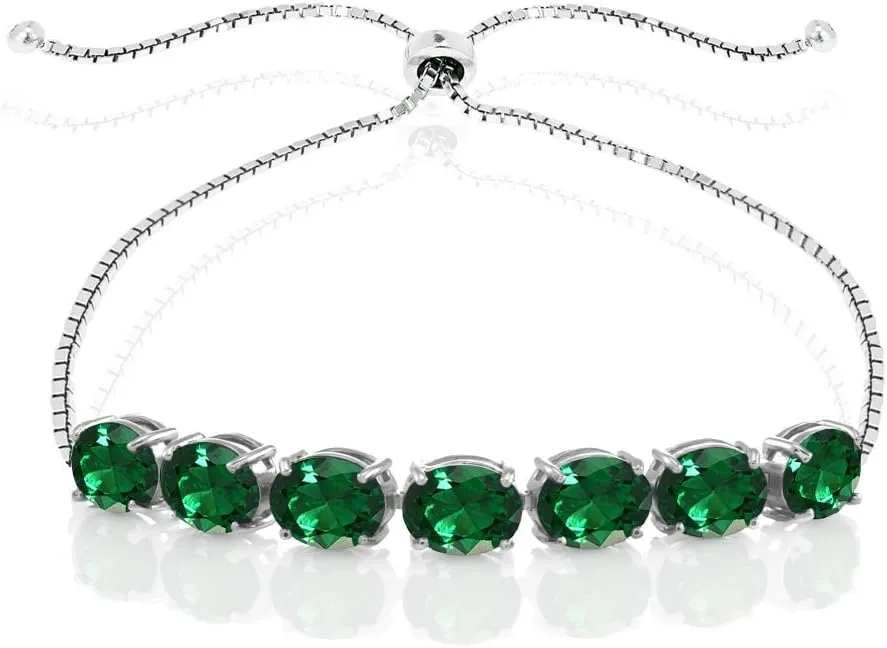 Sterling Silver Genuine, Created or Simulated Gemstone 9x7mm Oval-cut Adjustable Bracelet