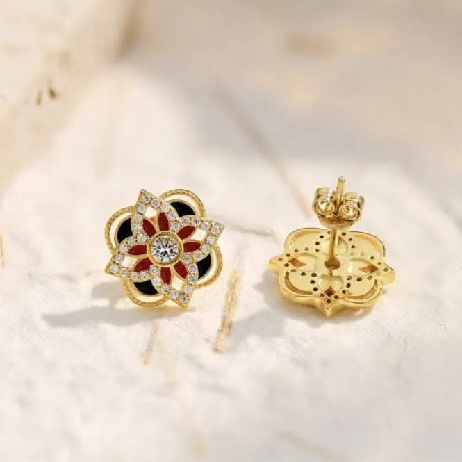 Sterling Silver Gold Plated Sparkling Zirconia Lucky 4 Leaf Stud Earrings ERLE075