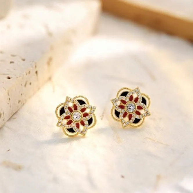 Sterling Silver Gold Plated Sparkling Zirconia Lucky 4 Leaf Stud Earrings ERLE075