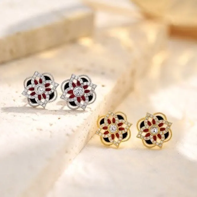 Sterling Silver Gold Plated Sparkling Zirconia Lucky 4 Leaf Stud Earrings ERLE075