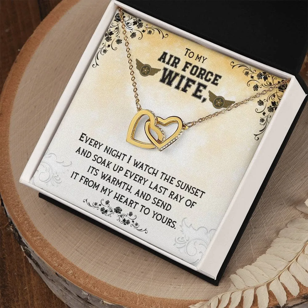 Sunset Embrace: The Ultimate Interlocking Hearts Necklace for the Air Force Wife