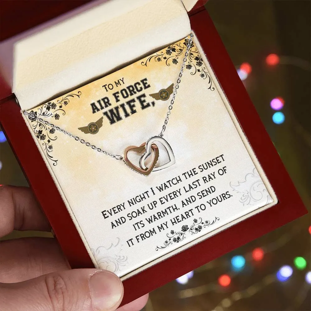 Sunset Embrace: The Ultimate Interlocking Hearts Necklace for the Air Force Wife