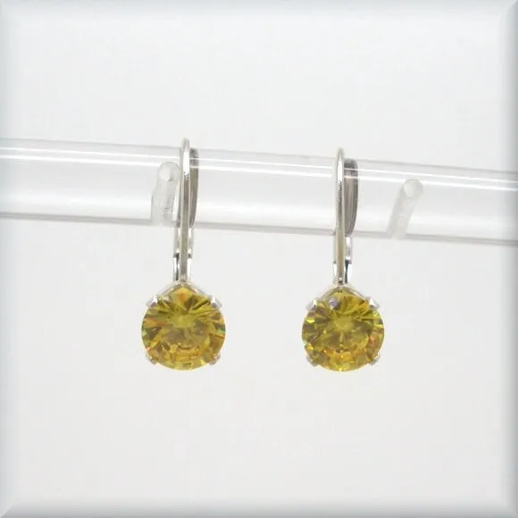 Sunshine Yellow CZ Leverback Earrings - Sterling Silver