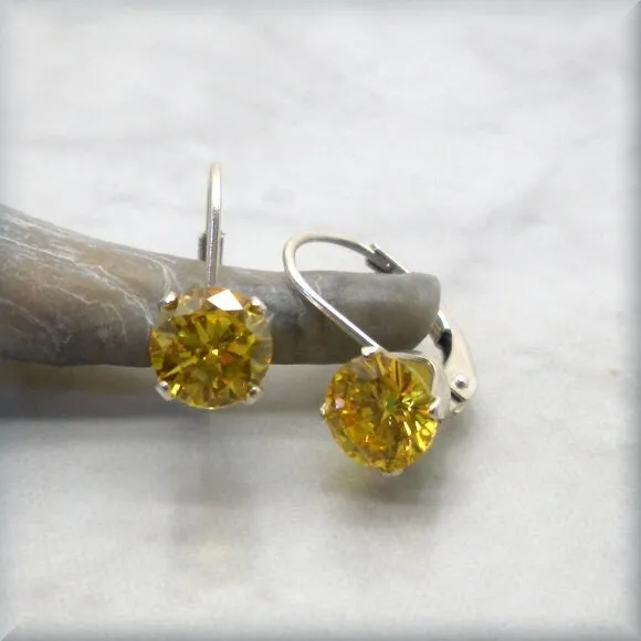 Sunshine Yellow CZ Leverback Earrings - Sterling Silver