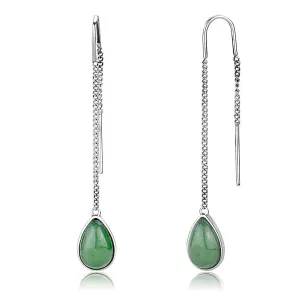 TK3099 - High polished (no plating) Stainless Steel Earrings with Semi-Precious Jade in Emerald