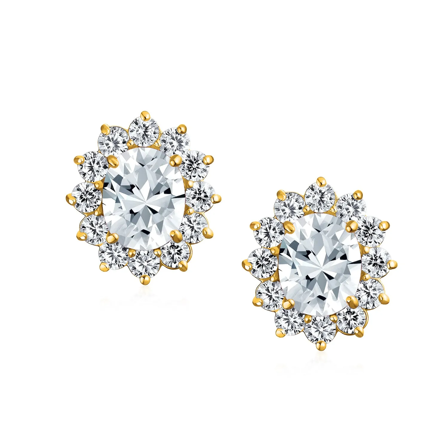 Traditional Bridal CZ Halo Oval Stud Clip-On Earrings for Non-Pierced Ears