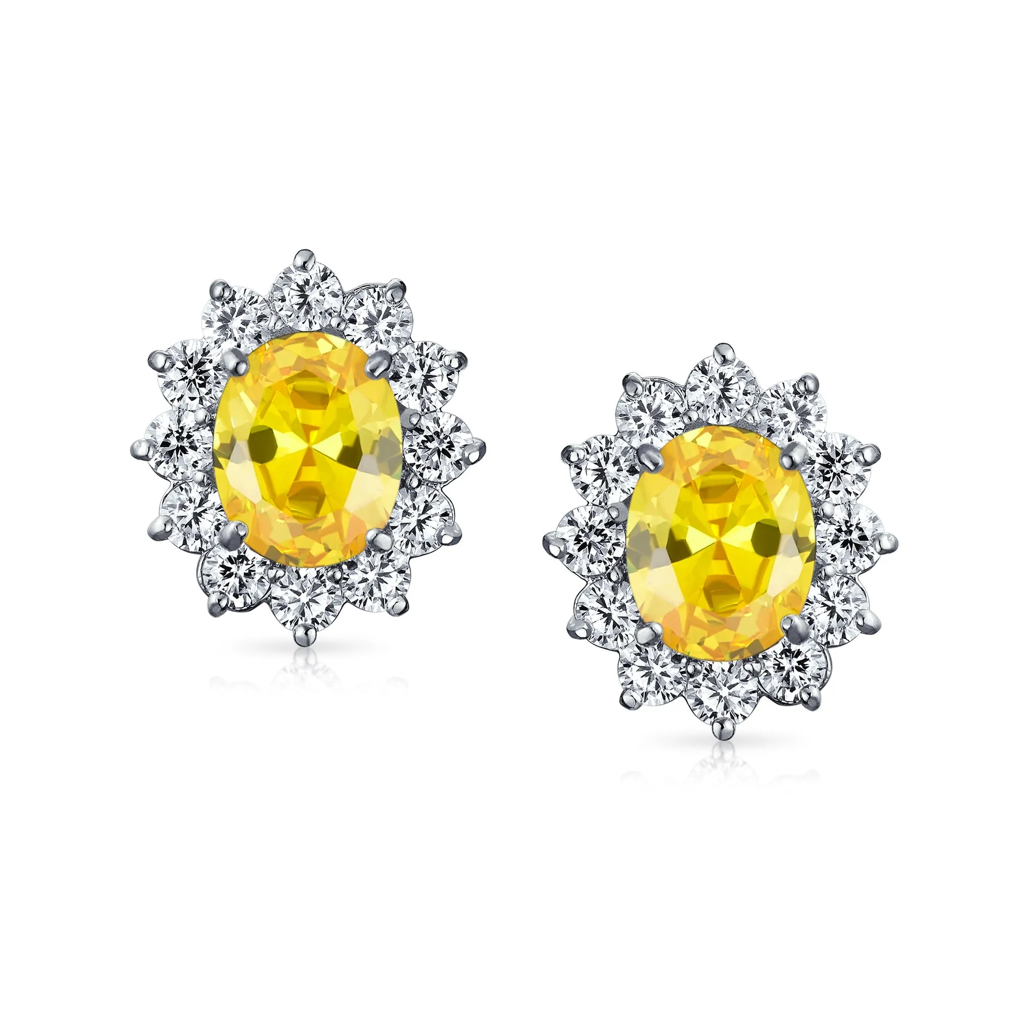 Traditional Bridal CZ Halo Oval Stud Clip-On Earrings for Non-Pierced Ears