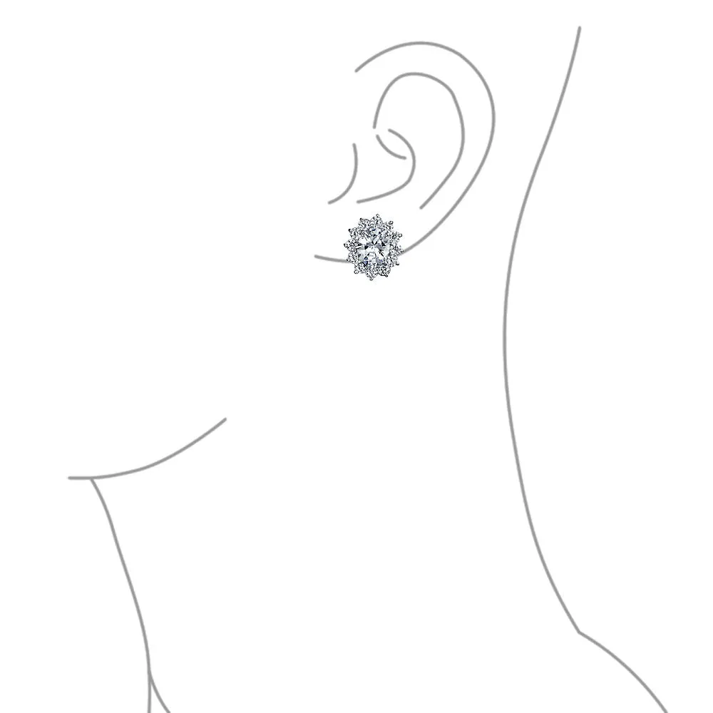 Traditional Bridal CZ Halo Oval Stud Clip-On Earrings for Non-Pierced Ears