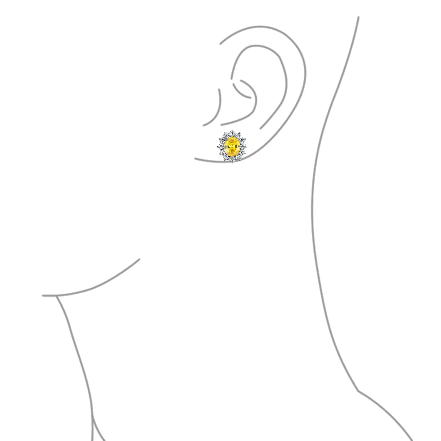 Traditional Bridal CZ Halo Oval Stud Clip-On Earrings for Non-Pierced Ears