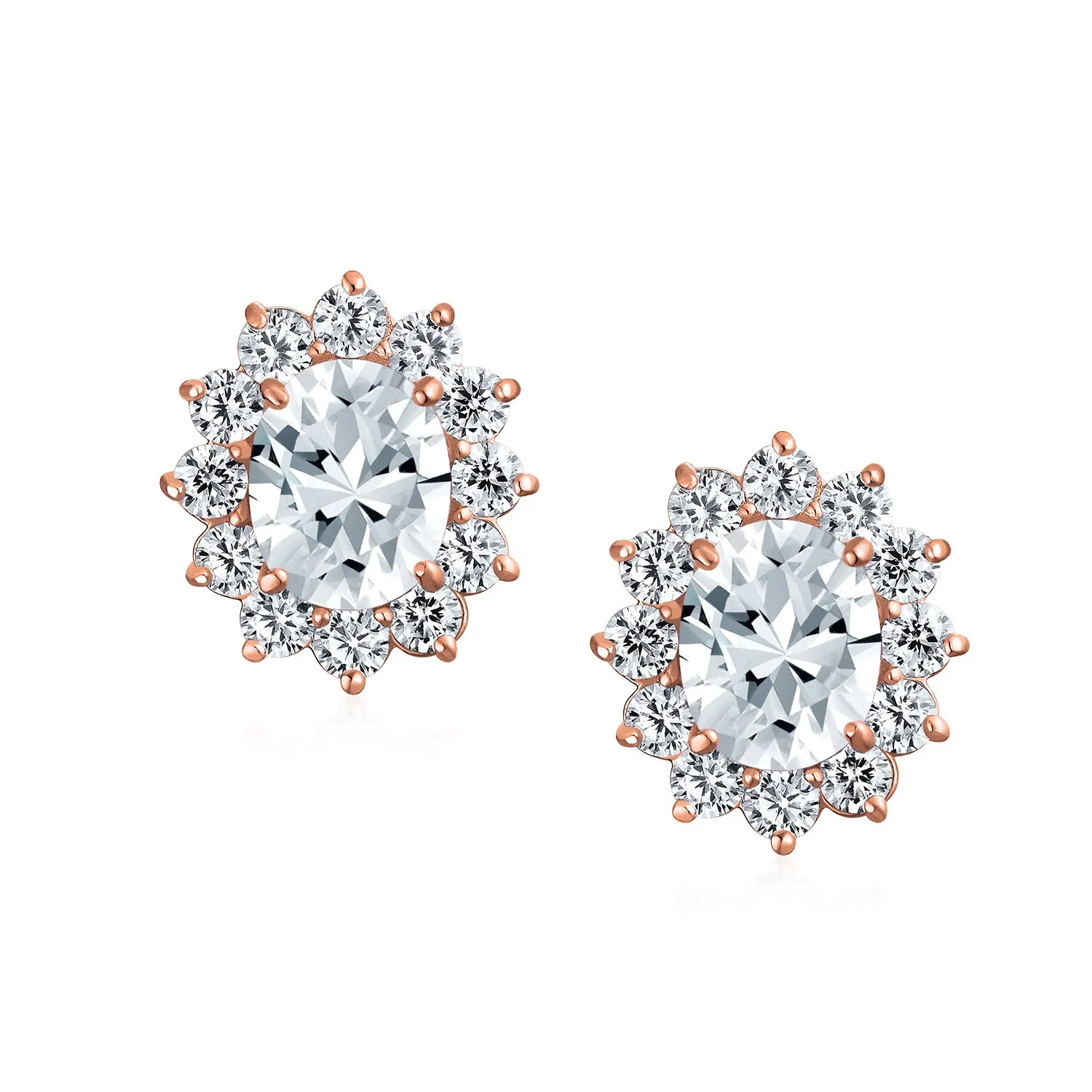 Traditional Bridal CZ Halo Oval Stud Clip-On Earrings for Non-Pierced Ears