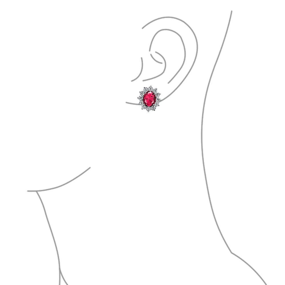 Traditional Bridal CZ Halo Oval Stud Clip-On Earrings for Non-Pierced Ears