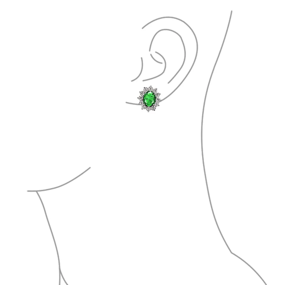 Traditional Bridal CZ Halo Oval Stud Clip-On Earrings for Non-Pierced Ears