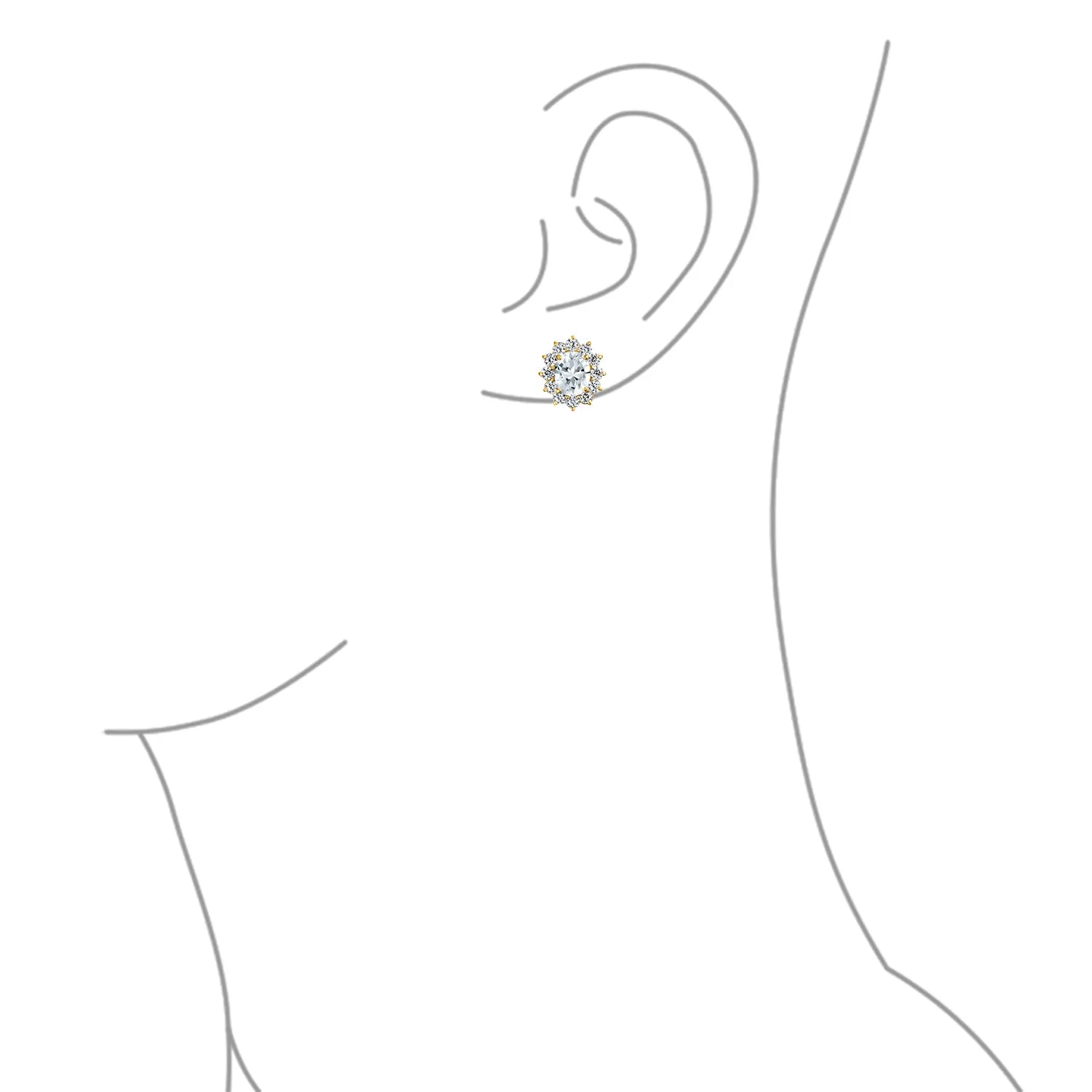 Traditional Bridal CZ Halo Oval Stud Clip-On Earrings for Non-Pierced Ears