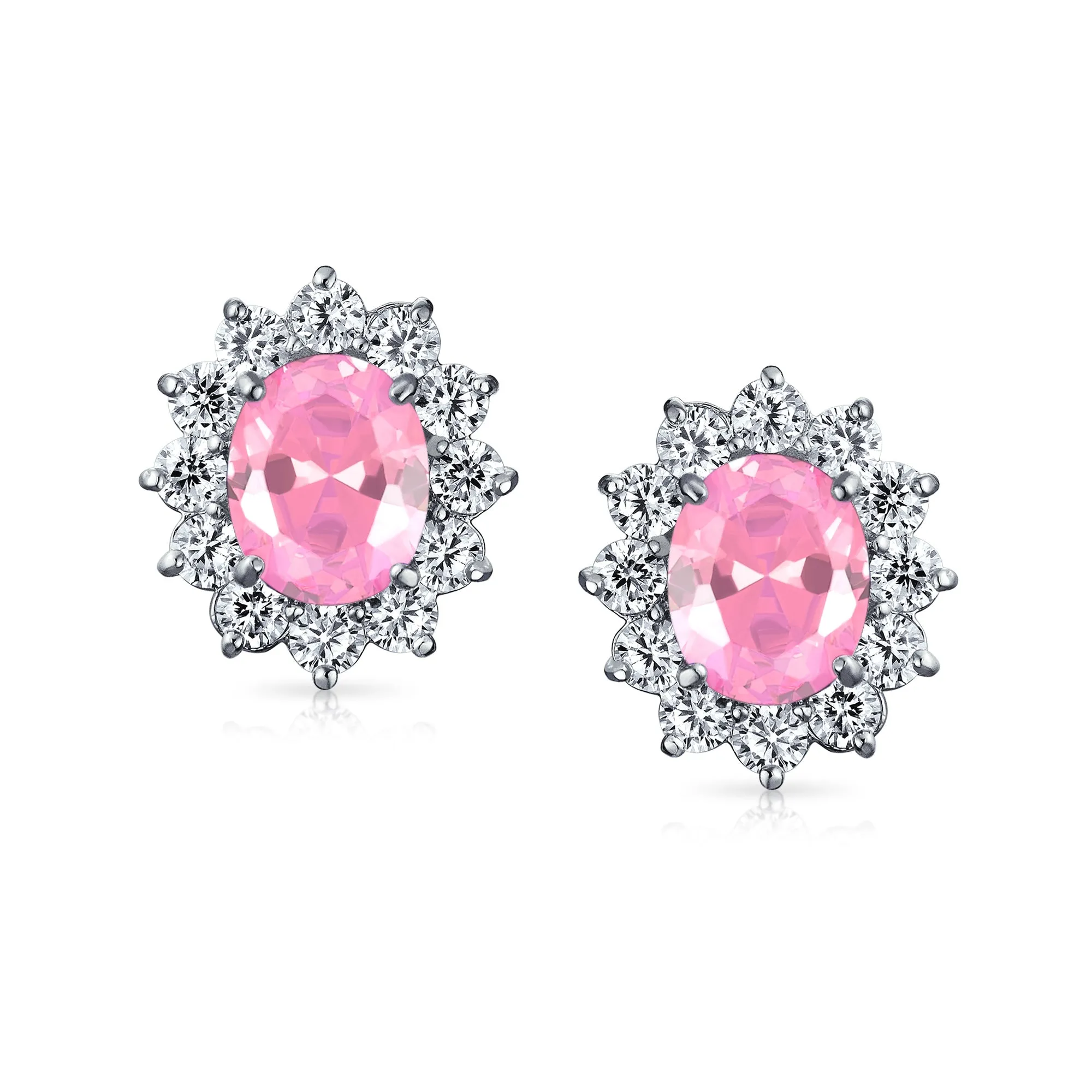 Traditional Bridal CZ Halo Oval Stud Clip-On Earrings for Non-Pierced Ears