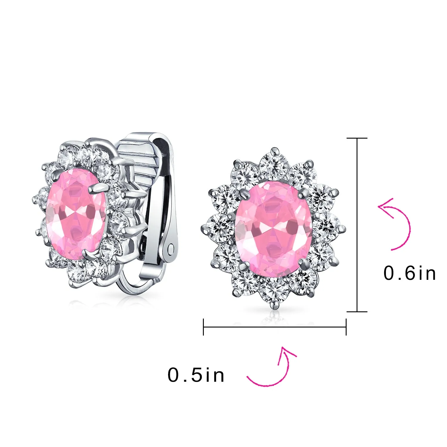 Traditional Bridal CZ Halo Oval Stud Clip-On Earrings for Non-Pierced Ears