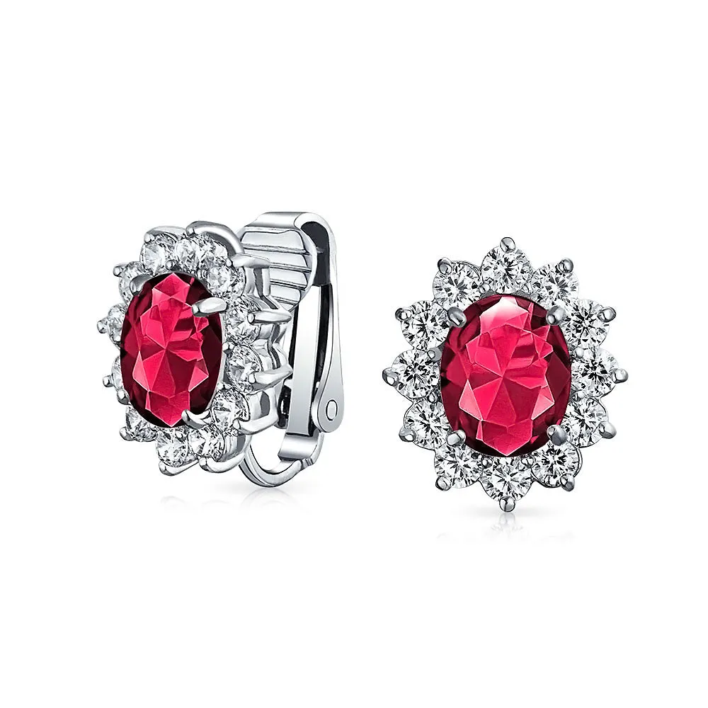 Traditional Bridal CZ Halo Oval Stud Clip-On Earrings for Non-Pierced Ears