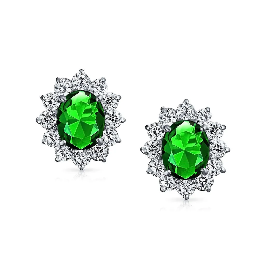 Traditional Bridal CZ Halo Oval Stud Clip-On Earrings for Non-Pierced Ears