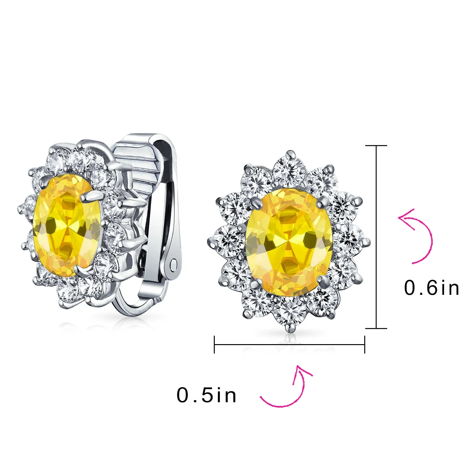 Traditional Bridal CZ Halo Oval Stud Clip-On Earrings for Non-Pierced Ears