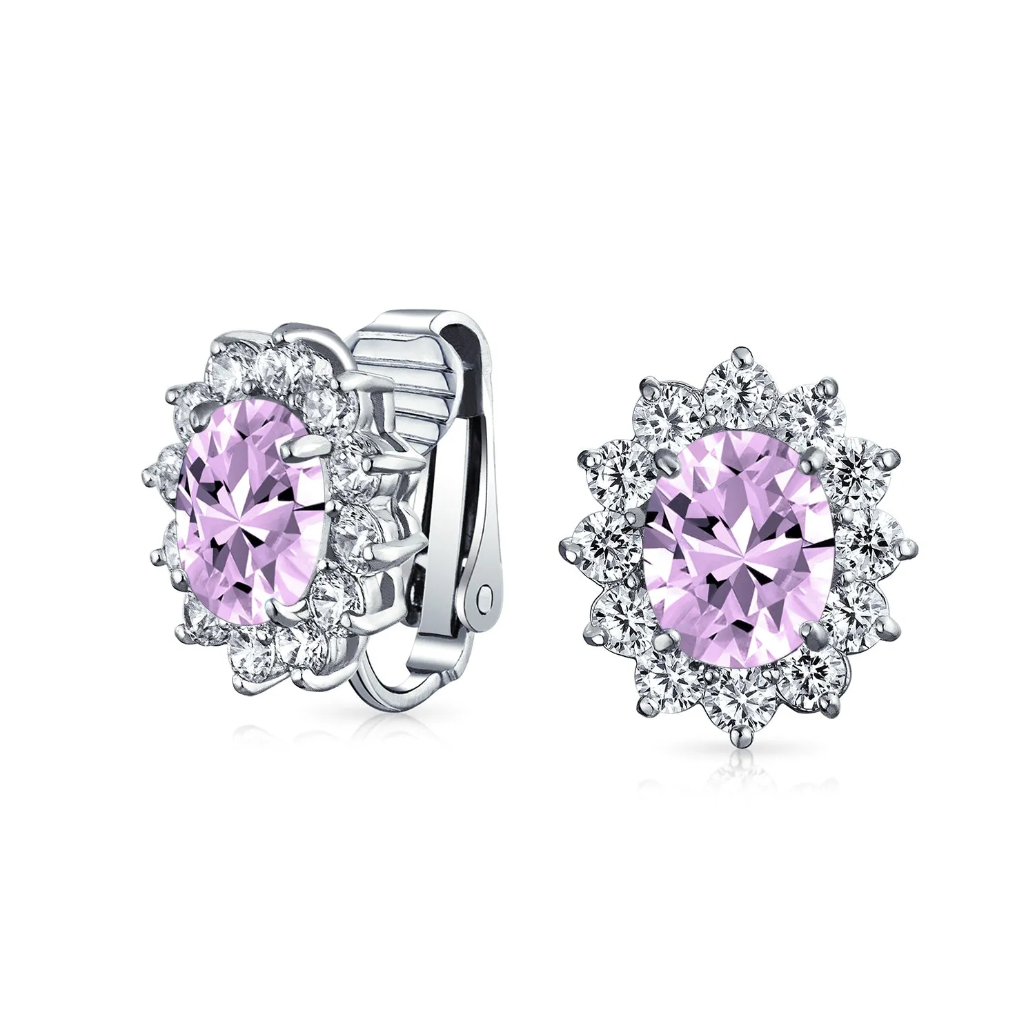 Traditional Bridal CZ Halo Oval Stud Clip-On Earrings for Non-Pierced Ears