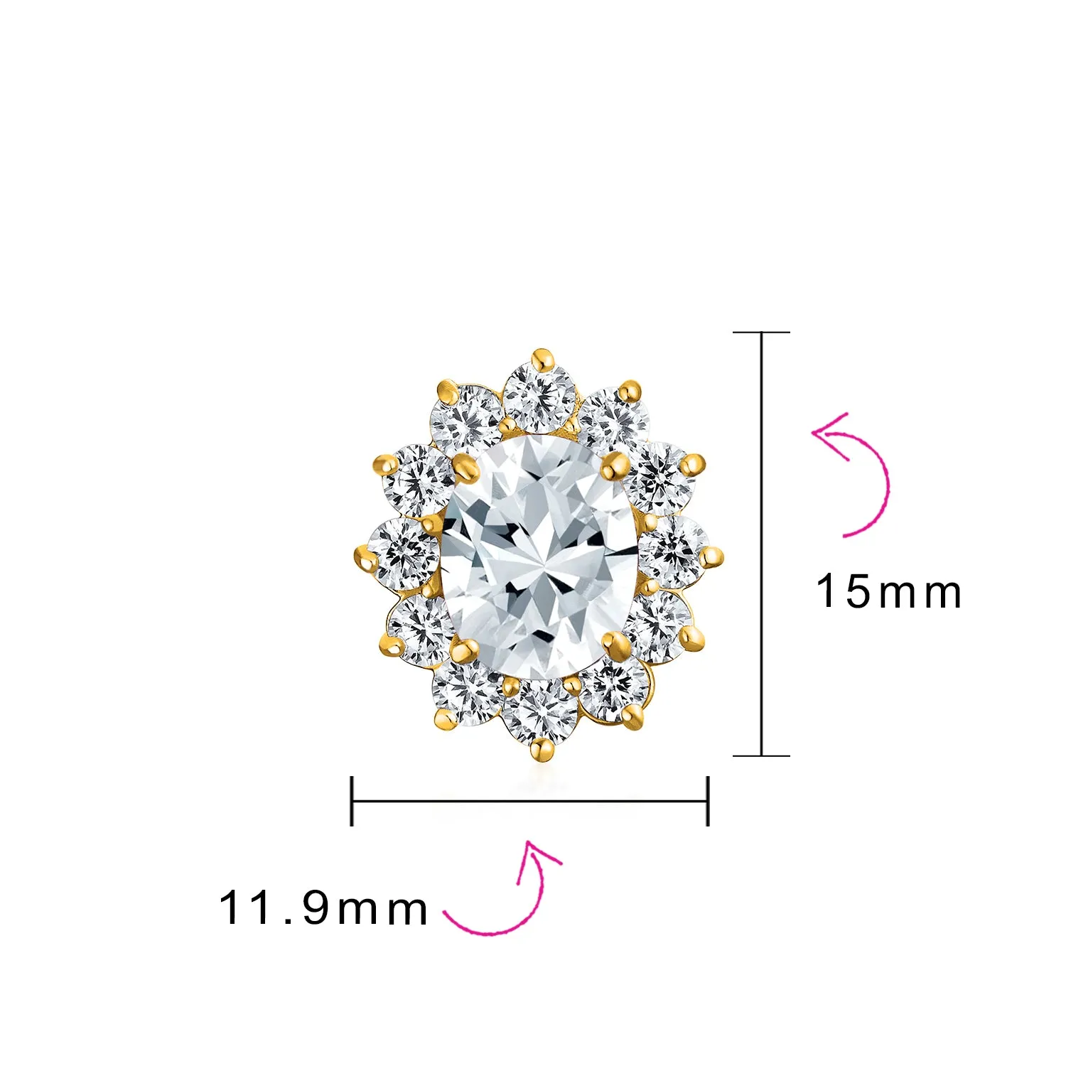 Traditional Bridal CZ Halo Oval Stud Clip-On Earrings for Non-Pierced Ears