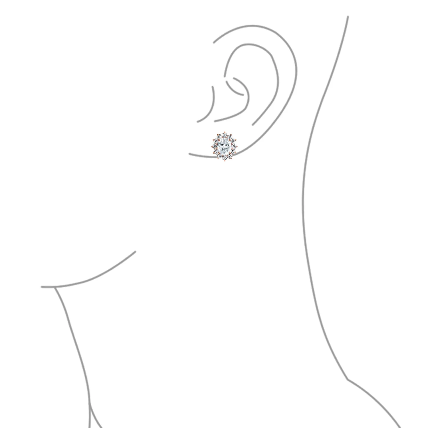 Traditional Bridal CZ Halo Oval Stud Clip-On Earrings for Non-Pierced Ears