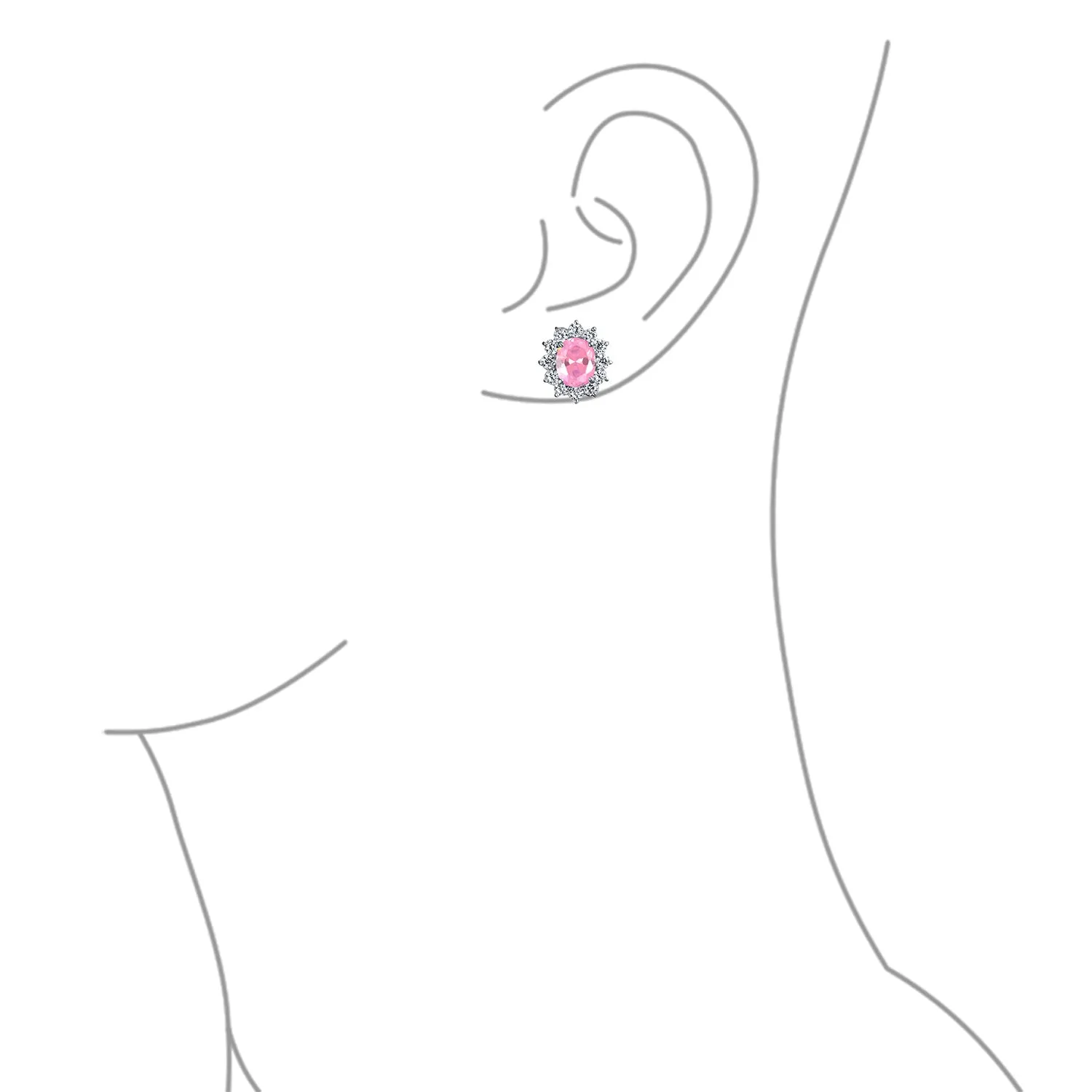 Traditional Bridal CZ Halo Oval Stud Clip-On Earrings for Non-Pierced Ears