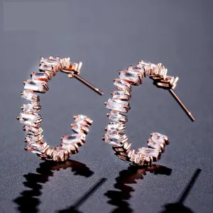 Trendy AAA Baguette Cubic Zirconia T Stone Hoop Earrings For Women