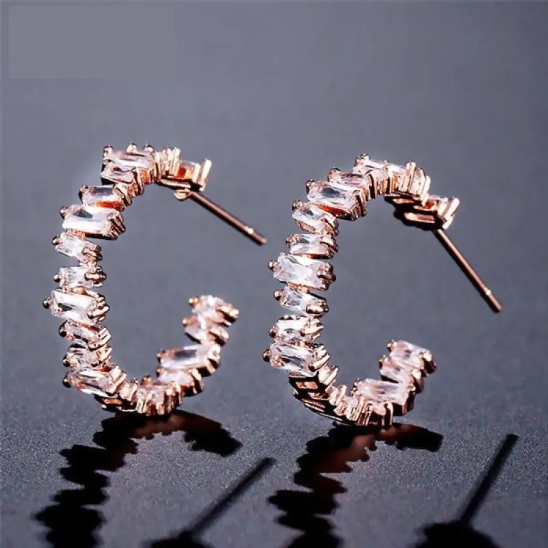 Trendy AAA Baguette Cubic Zirconia T Stone Hoop Earrings For Women