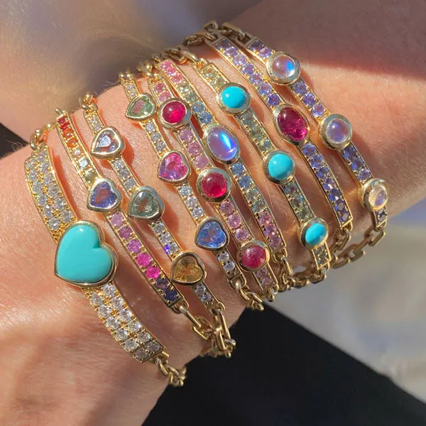 Turquoise Heart w/ Diamond Gem ID Bracelet