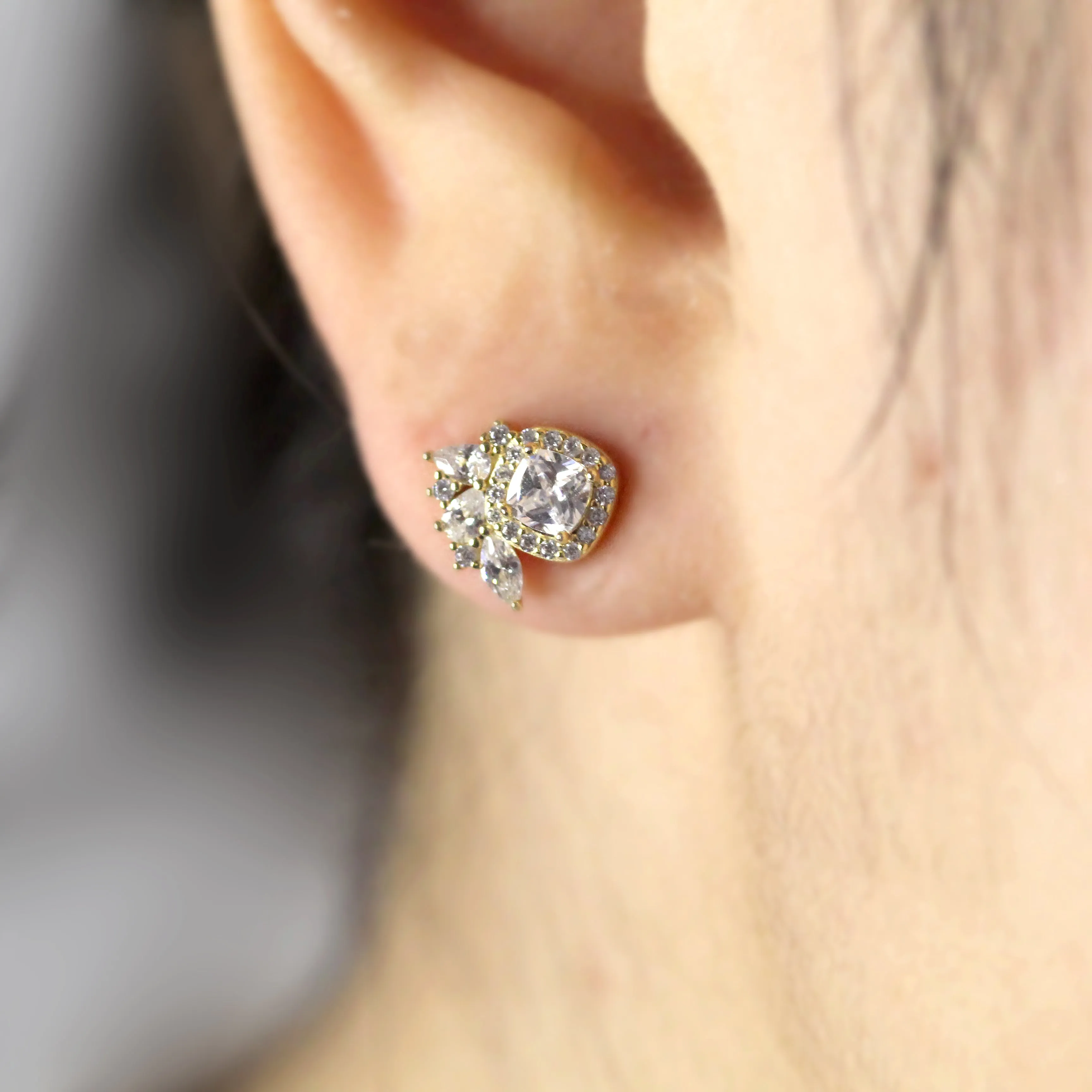 Unique Sparkling Gold Vermeil Stud Earrings