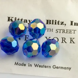 Vintage machine cut sapphire faceted rounds w/partial AB. 10mm, pkg 8, b11-bl-2050